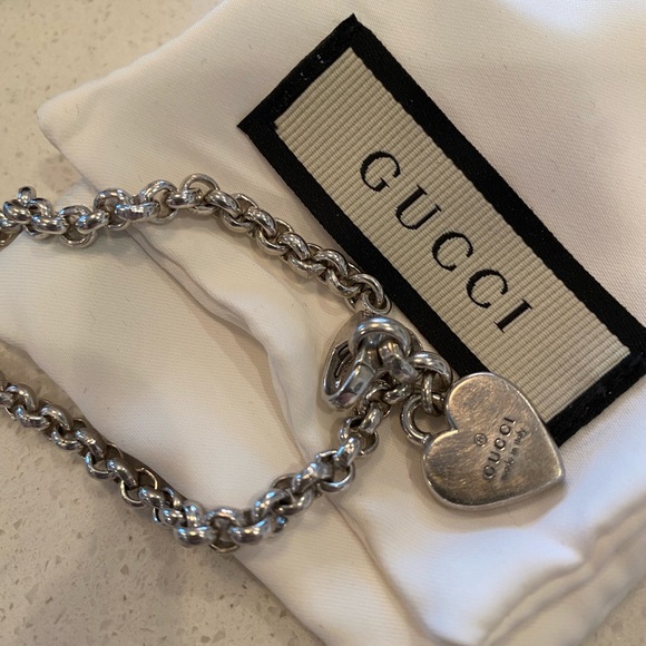 Gucci sterling silver heart pendant bracelet - Picture 3 of 5